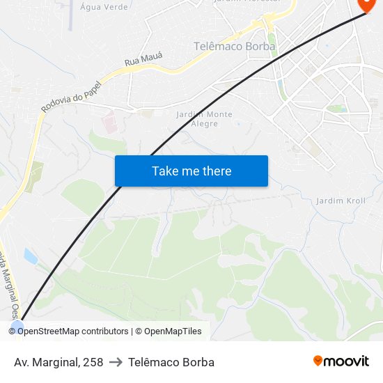 Av. Marginal, 258 to Telêmaco Borba map