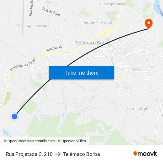 Rua Projetada C, 210 to Telêmaco Borba map