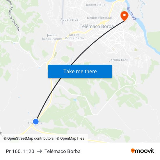 Pr 160, 1120 to Telêmaco Borba map