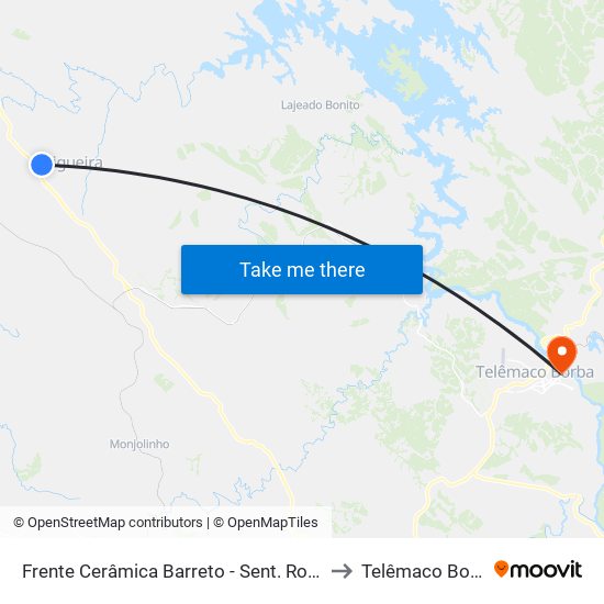 Frente Cerâmica Barreto - Sent. Rodovia to Telêmaco Borba map