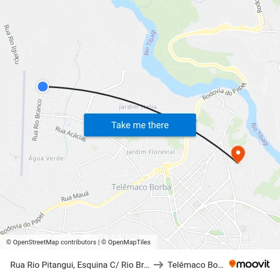 Rua Rio Pitangui, Esquina C/ Rio Branco to Telêmaco Borba map