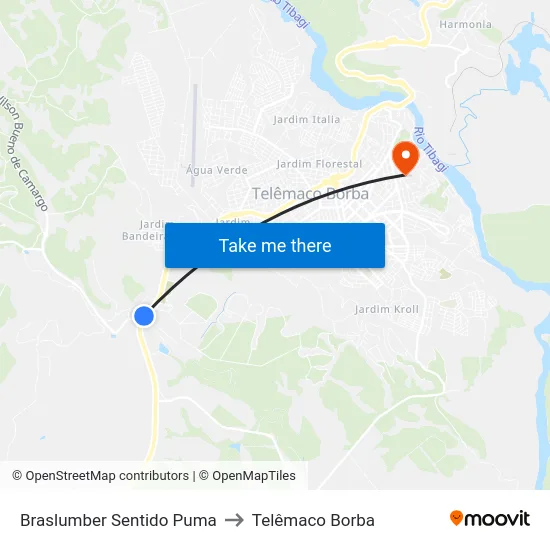 Braslumber Sentido Puma to Telêmaco Borba map