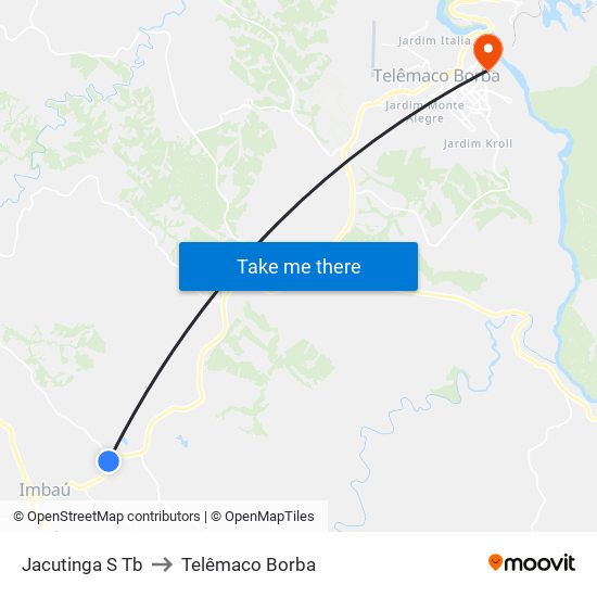 Jacutinga S Tb to Telêmaco Borba map