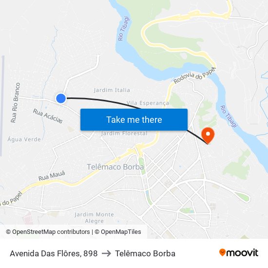 Avenida Das Flôres, 898 to Telêmaco Borba map