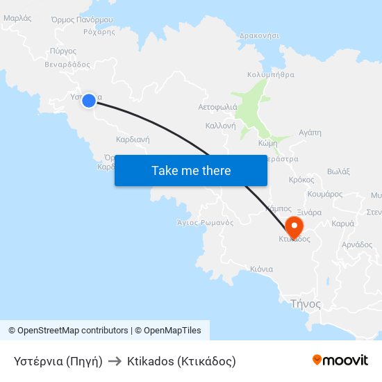 Υστέρνια (Πηγή) to Ktikados (Κτικάδος) map