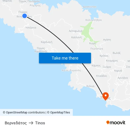 Vernedatos to Tinos map