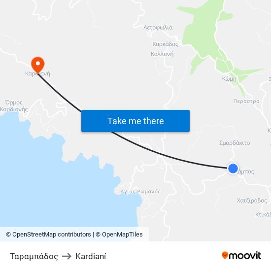 Ταραμπάδος to Kardianí map