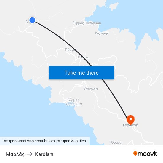 Μαρλάς to Kardianí map