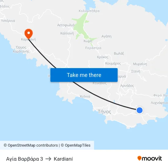 Agia Varvara 3 to Kardiani map