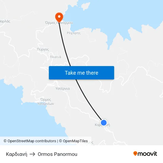 Καρδιανή to Ormos Panormou map