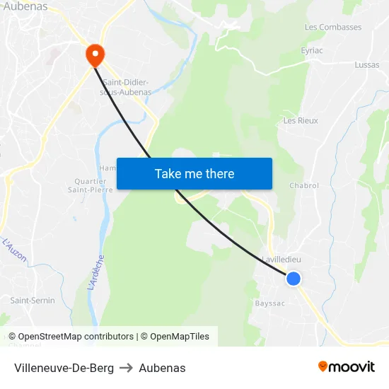 Villeneuve-De-Berg to Aubenas map