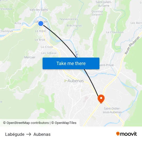 Labégude to Aubenas map