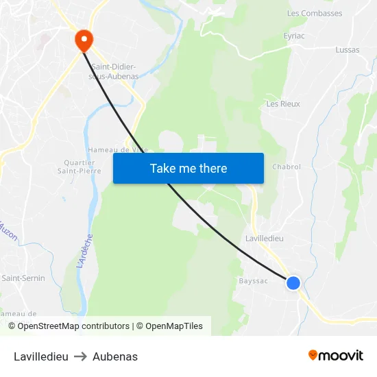 Lavilledieu to Aubenas map