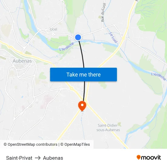Saint-Privat to Aubenas map