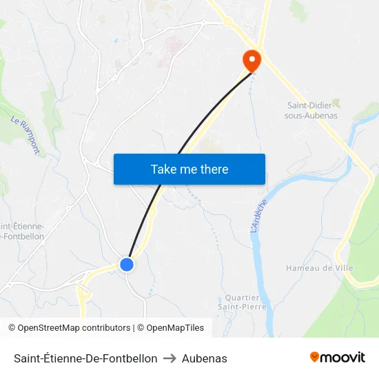 Saint-Étienne-De-Fontbellon to Aubenas map