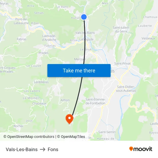 Vals-Les-Bains to Fons map