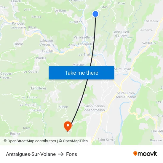 Antraigues-Sur-Volane to Fons map