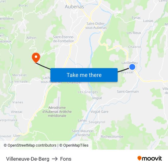 Villeneuve-De-Berg to Fons map