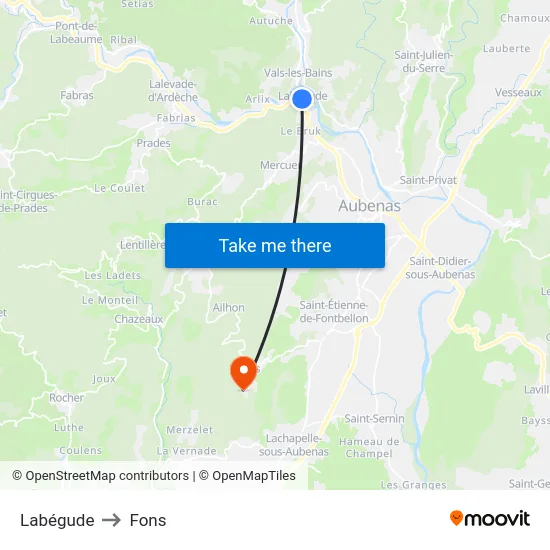 Labégude to Fons map