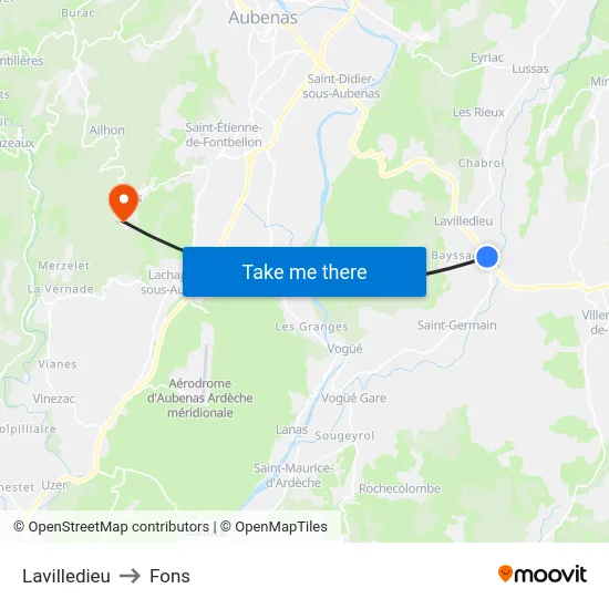 Lavilledieu to Fons map