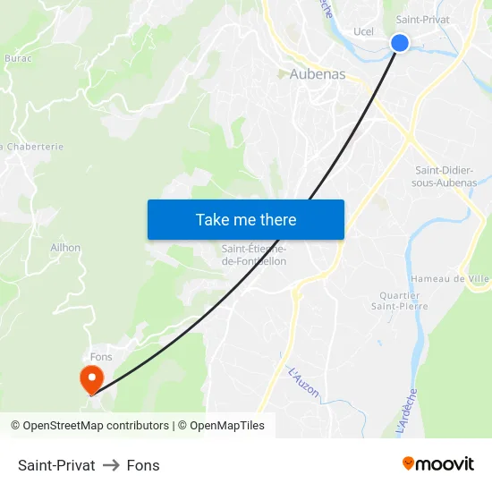 Saint-Privat to Fons map