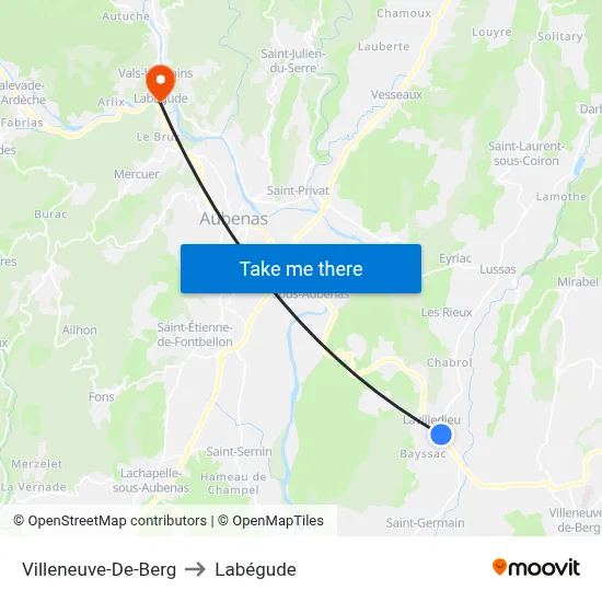 Villeneuve-De-Berg to Labégude map