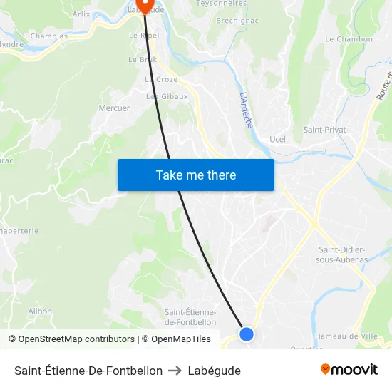 Saint-Étienne-De-Fontbellon to Labégude map