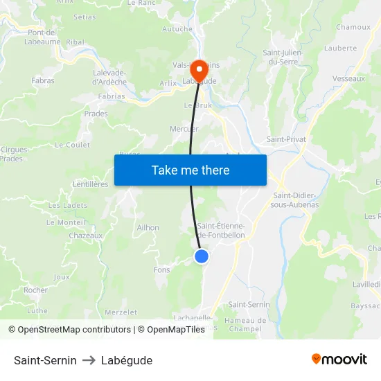 Saint-Sernin to Labégude map