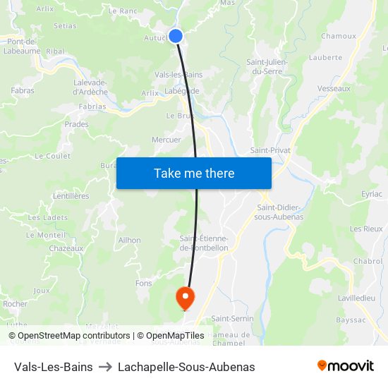 Vals-Les-Bains to Lachapelle-Sous-Aubenas map