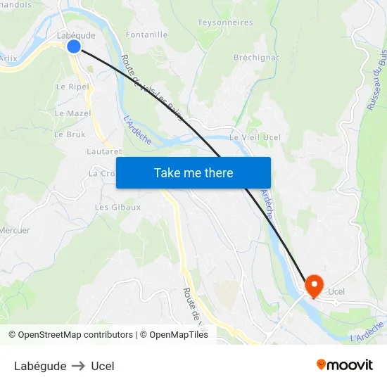 Labégude to Ucel map