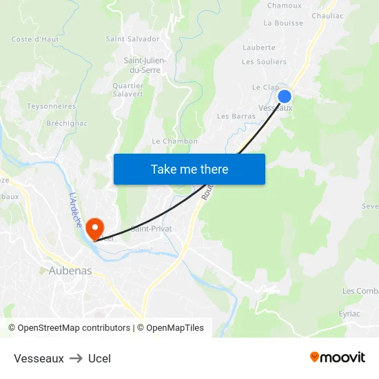 Vesseaux to Ucel map