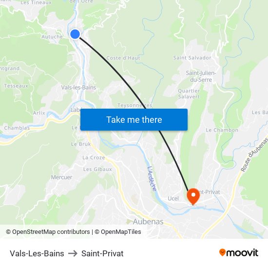 Vals-Les-Bains to Saint-Privat map