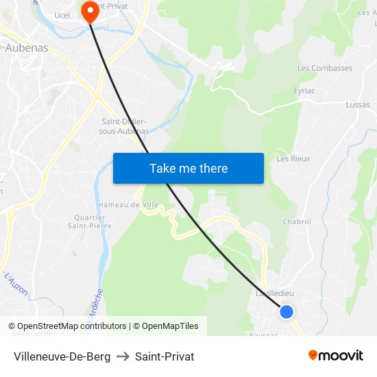 Villeneuve-De-Berg to Saint-Privat map