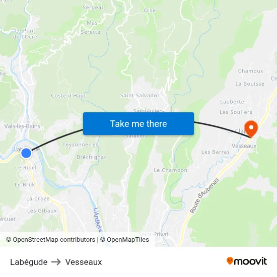 Labégude to Vesseaux map