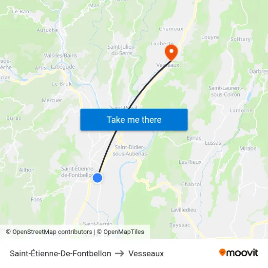 Saint-Étienne-De-Fontbellon to Vesseaux map