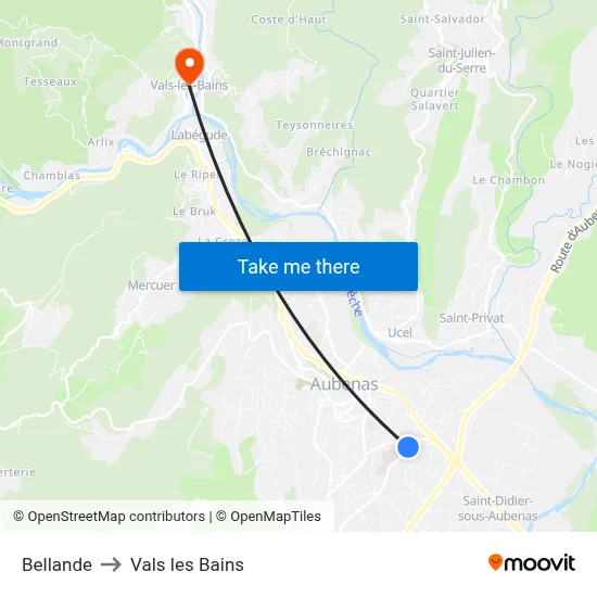 Bellande to Vals les Bains map