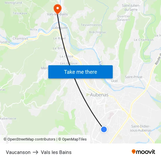 Vaucanson to Vals les Bains map