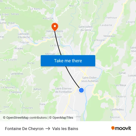 Fontaine De Cheyron to Vals les Bains map