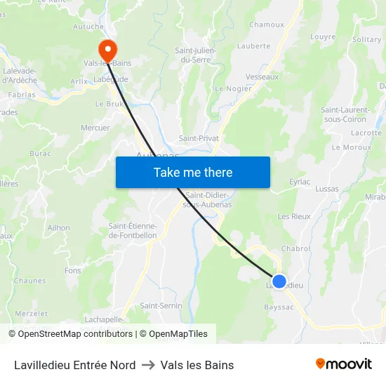 Lavilledieu Entrée Nord to Vals les Bains map