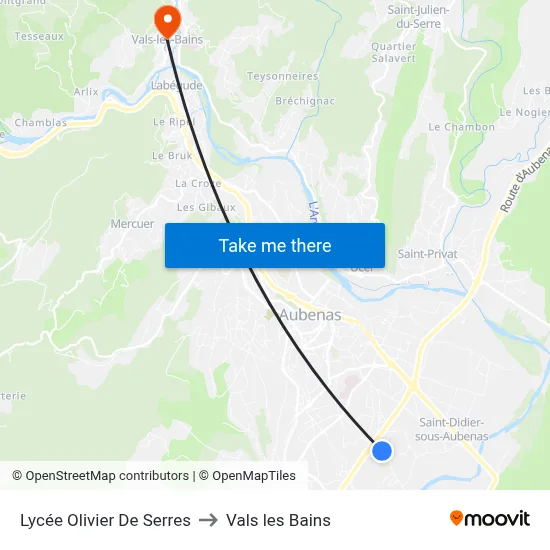 Lycée Olivier De Serres to Vals les Bains map