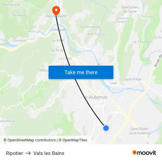 Ripotier to Vals les Bains map