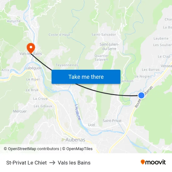 St-Privat Le Chiet to Vals les Bains map