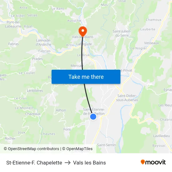 St-Etienne-F. Chapelette to Vals les Bains map