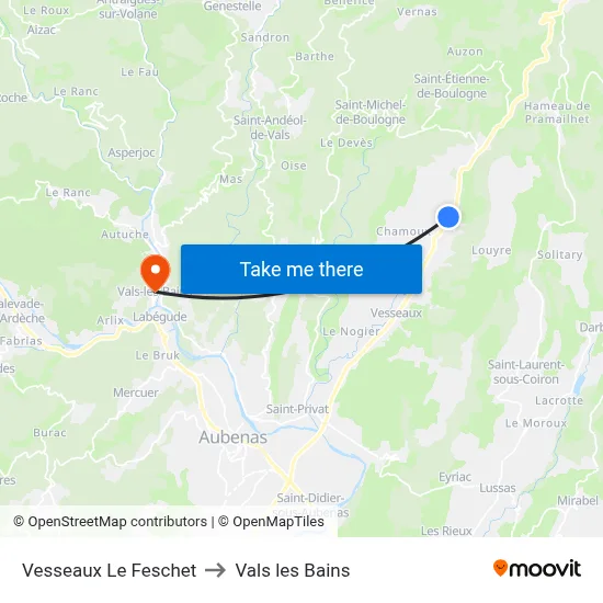 Vesseaux Le Feschet to Vals les Bains map
