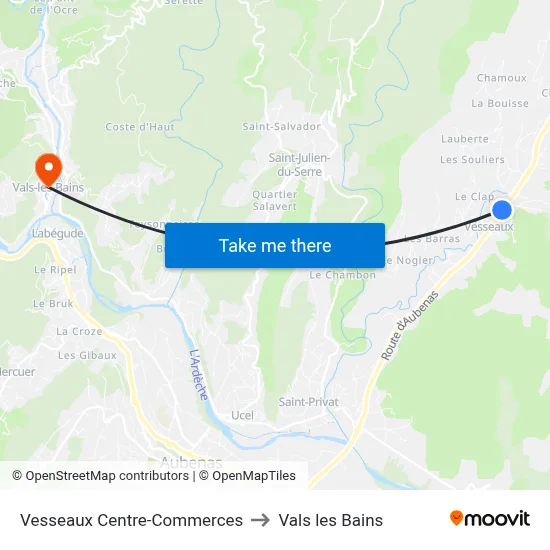 Vesseaux Centre-Commerces to Vals les Bains map