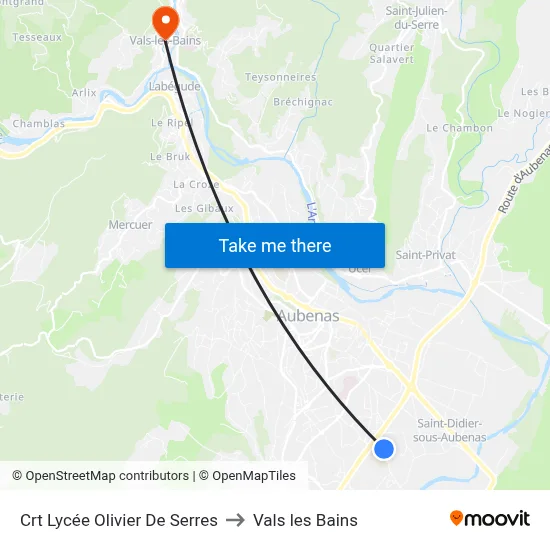 Crt Lycée Olivier De Serres to Vals les Bains map