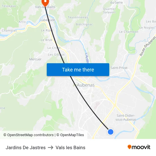 Jardins De Jastres to Vals les Bains map