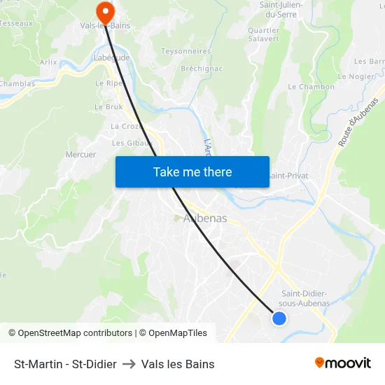 St-Martin - St-Didier to Vals les Bains map