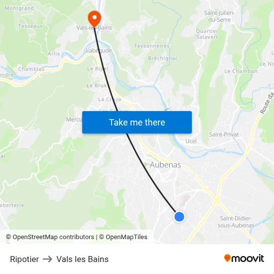 Ripotier to Vals les Bains map