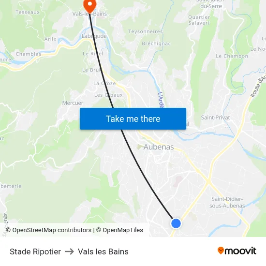 Stade Ripotier to Vals les Bains map